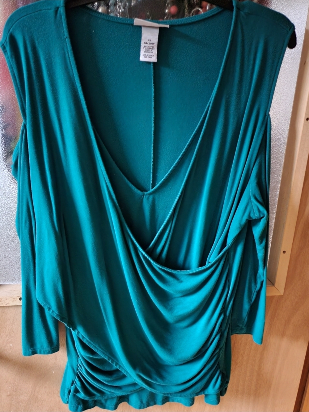Catherines Teal Draped V-Neck Blouse